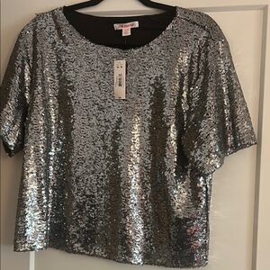Joe Fresh Silver Sequin Crop T-Shirt